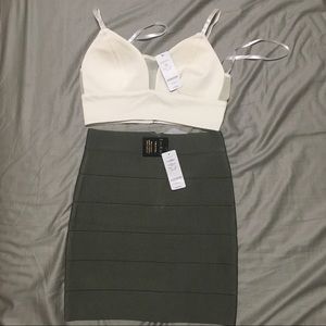 Bebe Bandage Skirt and Mesh Inset Bra Top